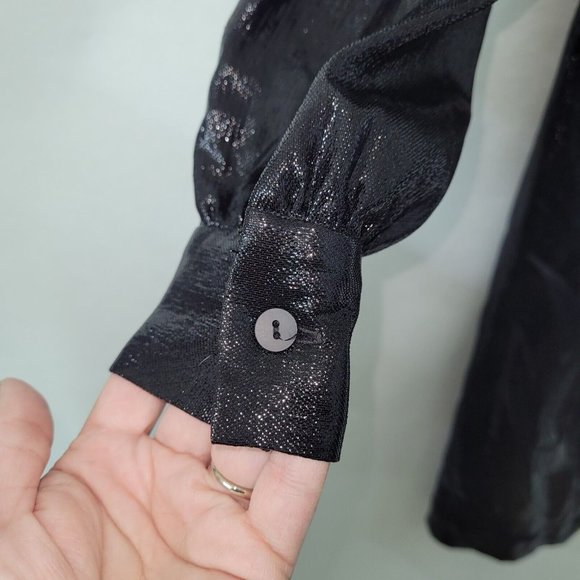 Kora Rae Robe Dress Womens S Embroidered Beaded Zip Front Long Sleeve Black Lame - Picture 3 of 12